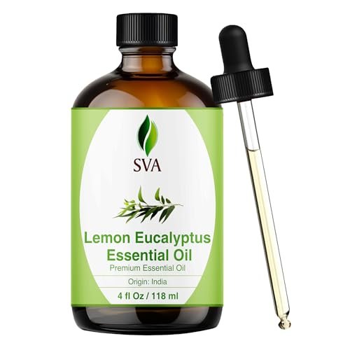 SVA Lemongras-Eukalyptus ätherisches Öl – 118 ml – 100 % natürliches Citriodora-Öl – für Diffuser, Haarpflege, Gesicht, Hautpflege, Aromatherapie, Kopfhaut- und Körpermassage, Seifen- und Kerzenherstellung – mit Pipette