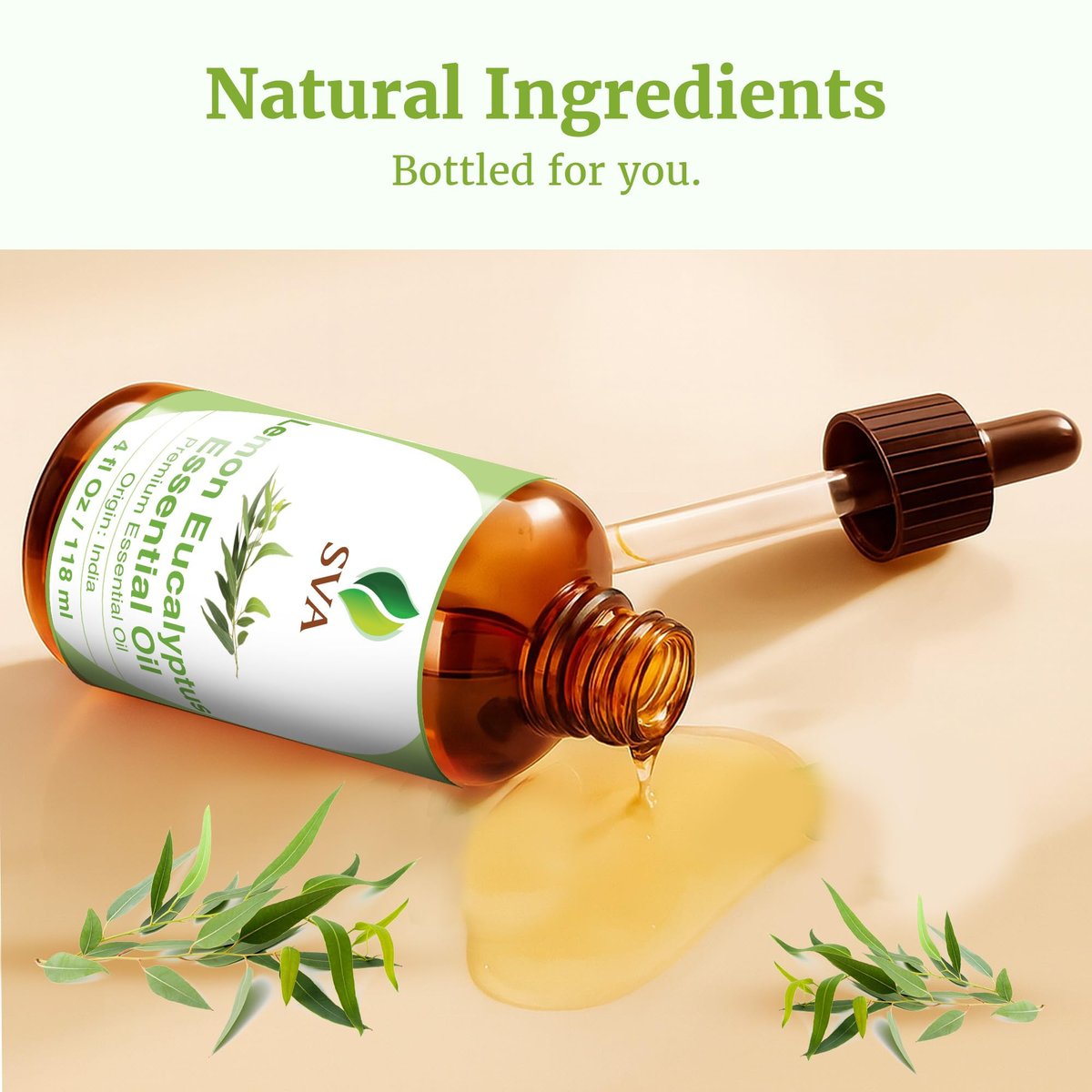 SVA Lemongras-Eukalyptus ätherisches Öl – 118 ml – 100 % natürliches Citriodora-Öl – für Diffuser, Haarpflege, Gesicht, Hautpflege, Aromatherapie, Kopfhaut- und Körpermassage, Seifen- und Kerzenherstellung – mit Pipette