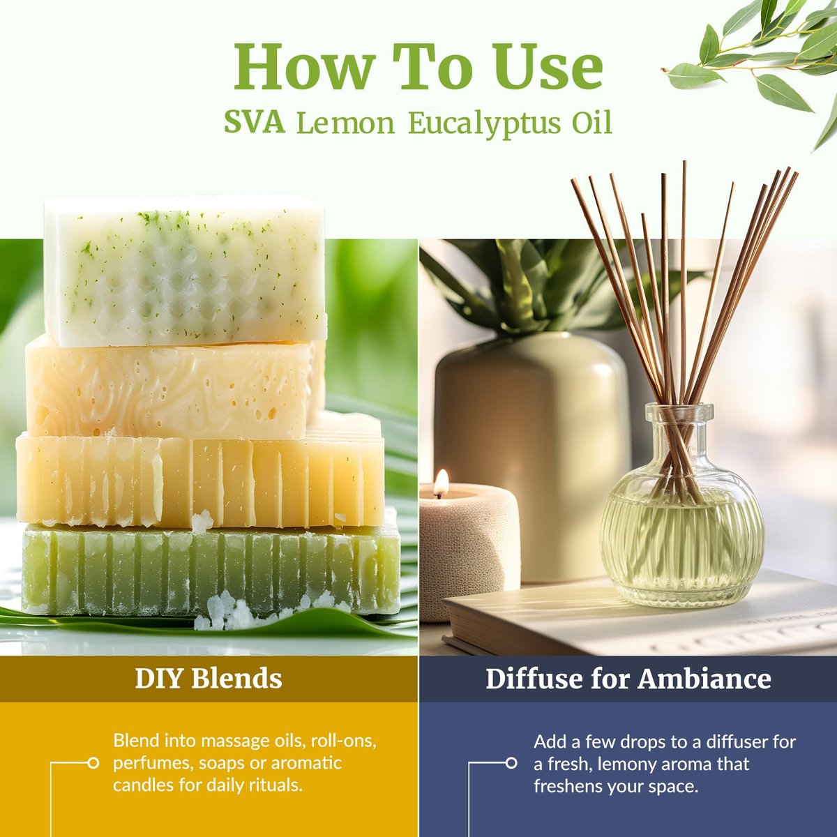 SVA Lemongras-Eukalyptus ätherisches Öl – 118 ml – 100 % natürliches Citriodora-Öl – für Diffuser, Haarpflege, Gesicht, Hautpflege, Aromatherapie, Kopfhaut- und Körpermassage, Seifen- und Kerzenherstellung – mit Pipette