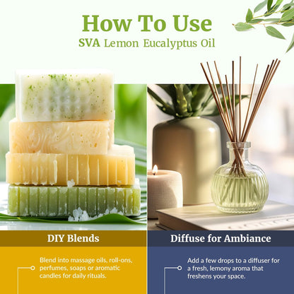 SVA Lemongras-Eukalyptus ätherisches Öl – 118 ml – 100 % natürliches Citriodora-Öl – für Diffuser, Haarpflege, Gesicht, Hautpflege, Aromatherapie, Kopfhaut- und Körpermassage, Seifen- und Kerzenherstellung – mit Pipette