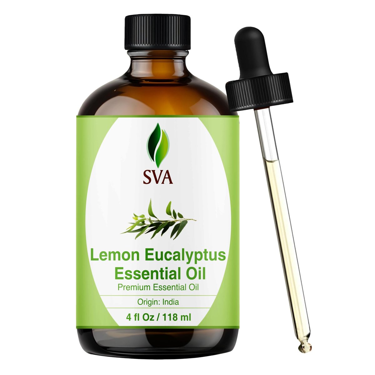 SVA Lemongras-Eukalyptus ätherisches Öl – 118 ml – 100 % natürliches Citriodora-Öl – für Diffuser, Haarpflege, Gesicht, Hautpflege, Aromatherapie, Kopfhaut- und Körpermassage, Seifen- und Kerzenherstellung – mit Pipette