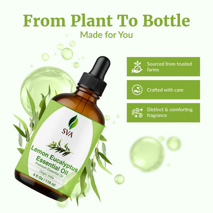 SVA Lemongras-Eukalyptus ätherisches Öl – 118 ml – 100 % natürliches Citriodora-Öl – für Diffuser, Haarpflege, Gesicht, Hautpflege, Aromatherapie, Kopfhaut- und Körpermassage, Seifen- und Kerzenherstellung – mit Pipette