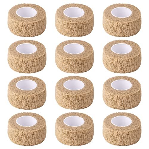 1 Zoll breites hautfarbenes elastisches selbstklebendes Fingerbandage, Wickelbandagen für Handgelenk und Knöchel, für Stuhl- und Tischbeine zur Reduzierung von Reibung und Geräuschen – 12 Stück