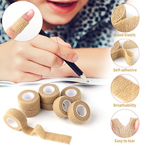 1 Zoll breites hautfarbenes elastisches selbstklebendes Fingerbandage, Wickelbandagen für Handgelenk und Knöchel, für Stuhl- und Tischbeine zur Reduzierung von Reibung und Geräuschen – 12 Stück