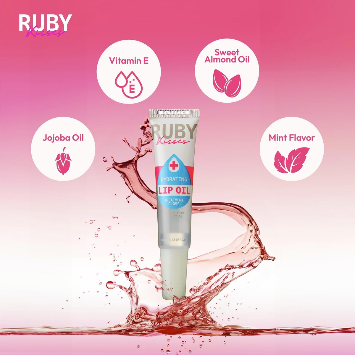 Ruby Kisses Hydrating Clear Lip Oil Treatment Gloss (6er Pack) – Pflegt & Heilt mit Vitamin E & Jojoba, Leichte Nicht-Fettende Formel mit Mandelöl, Repariert & Schützt Trockene Rissige Lippen