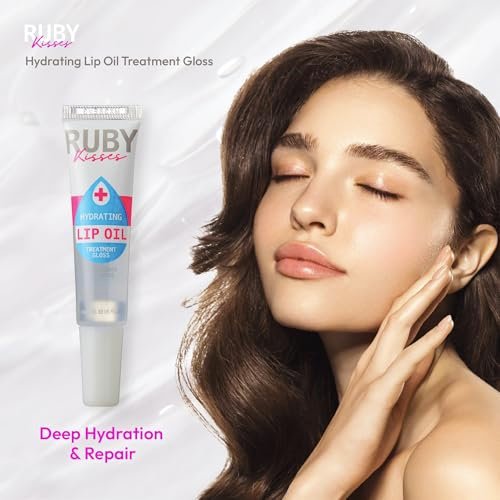 Ruby Kisses Hydrating Clear Lip Oil Treatment Gloss (6er Pack) – Pflegt & Heilt mit Vitamin E & Jojoba, Leichte Nicht-Fettende Formel mit Mandelöl, Repariert & Schützt Trockene Rissige Lippen