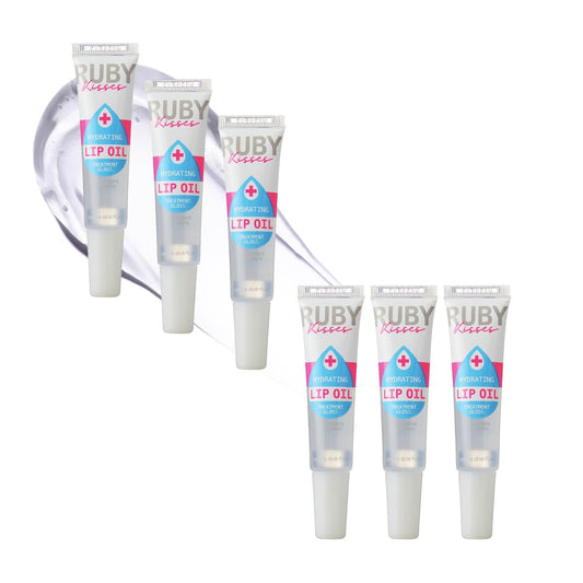 Ruby Kisses Hydrating Clear Lip Oil Treatment Gloss (6er Pack) – Pflegt & Heilt mit Vitamin E & Jojoba, Leichte Nicht-Fettende Formel mit Mandelöl, Repariert & Schützt Trockene Rissige Lippen