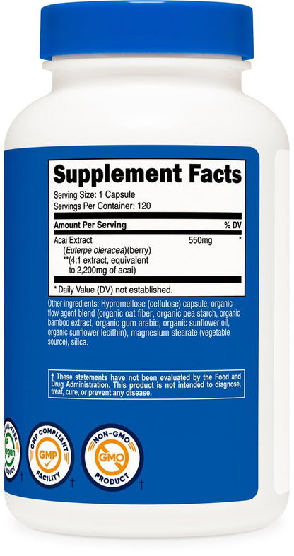 Nutricost Acai Extrakt 120 Kapseln für 120 Portionen - Euterpe Oleracea, GMO-frei, glutenfrei und vegetarisch