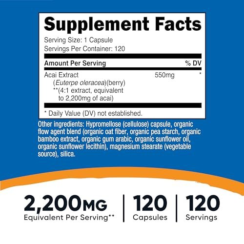 Nutricost Acai Extrakt 120 Kapseln für 120 Portionen - Euterpe Oleracea, GMO-frei, glutenfrei und vegetarisch