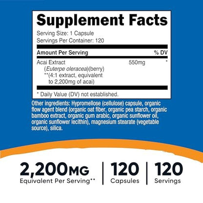 Nutricost Acai Extrakt 120 Kapseln für 120 Portionen - Euterpe Oleracea, GMO-frei, glutenfrei und vegetarisch