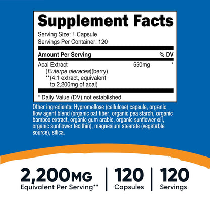 Nutricost Acai Extrakt 120 Kapseln für 120 Portionen - Euterpe Oleracea, GMO-frei, glutenfrei und vegetarisch