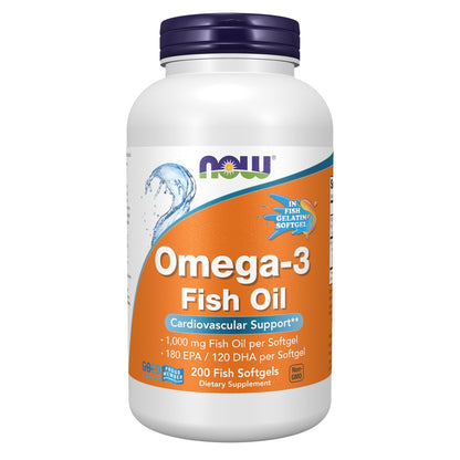 NOW Foods Omega-3 180 EPA / 120 DHA, 200 Weichkapseln – Hochdosiertes Fischöl für die Herz-Kreislauf-Gesundheit*
