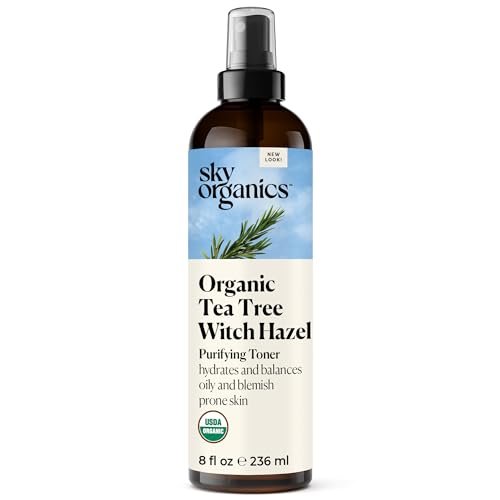 Sky Organics Bio Teebaum & Hamamelis Gesichtswasser – Reinigendes Gesichtswasser für zu Unreinheiten neigende Haut, Hydratisiert, Beruhigt, Reinigt und Gleicht aus, Minimiert das Erscheinungsbild von Poren, 236 ml