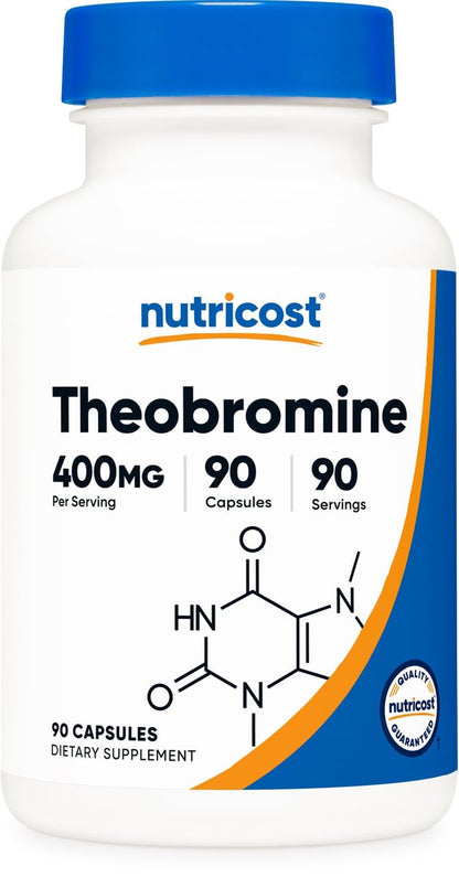 Nutricost Theobromin 400 mg, 90 vegane Kapseln – Glutenfrei, Nicht-GVO, Laborgeprüft