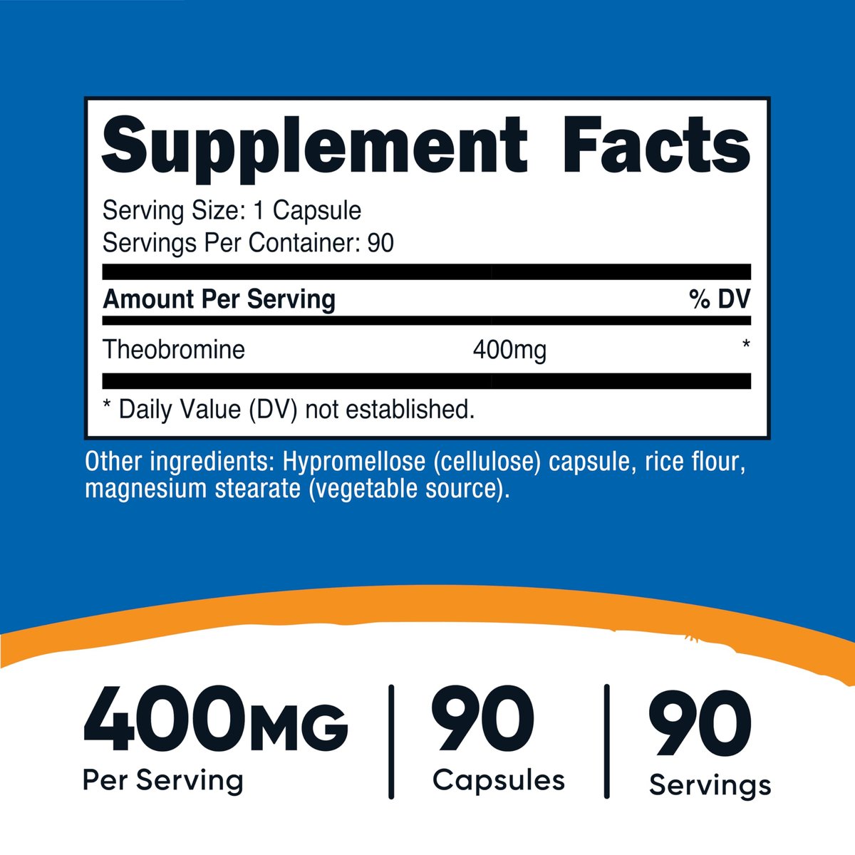 Nutricost Theobromin 400 mg, 90 vegane Kapseln – Glutenfrei, Nicht-GVO, Laborgeprüft