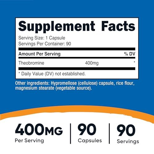Nutricost Theobromin 400 mg, 90 vegane Kapseln – Glutenfrei, Nicht-GVO, Laborgeprüft