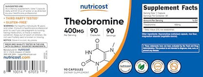 Nutricost Theobromin 400 mg, 90 vegane Kapseln – Glutenfrei, Nicht-GVO, Laborgeprüft