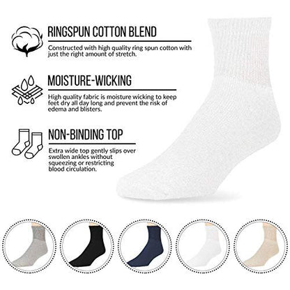 Big and Tall Diabetische Neuropathie Knöchelsocken, Herren King Size Athletic Quarter Socken (Größe: 13-16) (Schwarz, 6 Paar)
