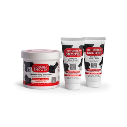 Udderly Smooth Handcreme (57 g) & Body Lotion (340 g) Bundle – Tägliche Feuchtigkeitspflege für trockene & gereizte Haut, dermatologisch getestet, 3-teilig