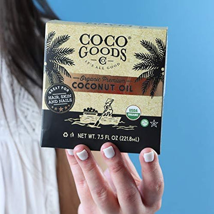 Coco Goods Co. Bio Premium Kokosöl, kaltgepresst aus kontrolliert biologischem Anbau – Ideal für Haar- und Nagelpflege, Hautfeuchtigkeitspflege 7,5 fl. oz (Reise-/Praktische Packung, 0,5 fl. oz x 15 Stück)