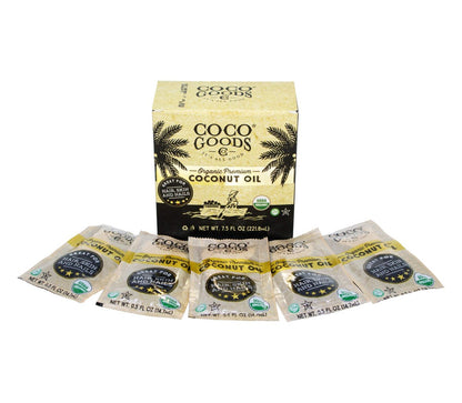 Coco Goods Co. Bio Premium Kokosöl, kaltgepresst aus kontrolliert biologischem Anbau – Ideal für Haar- und Nagelpflege, Hautfeuchtigkeitspflege 7,5 fl. oz (Reise-/Praktische Packung, 0,5 fl. oz x 15 Stück)
