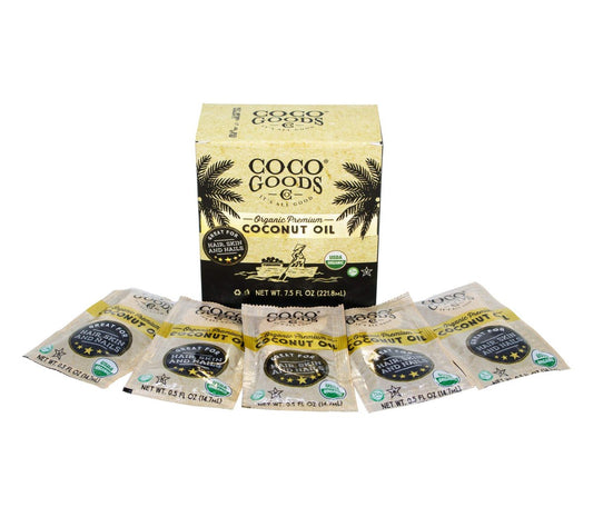 Coco Goods Co. Bio Premium Kokosöl, kaltgepresst aus kontrolliert biologischem Anbau – Ideal für Haar- und Nagelpflege, Hautfeuchtigkeitspflege 7,5 fl. oz (Reise-/Praktische Packung, 0,5 fl. oz x 15 Stück)