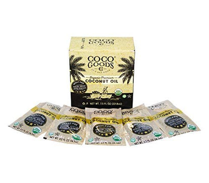 Coco Goods Co. Bio Premium Kokosöl, kaltgepresst aus kontrolliert biologischem Anbau – Ideal für Haar- und Nagelpflege, Hautfeuchtigkeitspflege 7,5 fl. oz (Reise-/Praktische Packung, 0,5 fl. oz x 15 Stück)