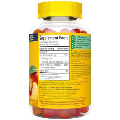 Nature Made Vitamin D3 5000 IE Extra Stärke Gummibärchen für Erwachsene – Knochen- und Immununterstützung, 80 Stück, 40 Tage Vorrat