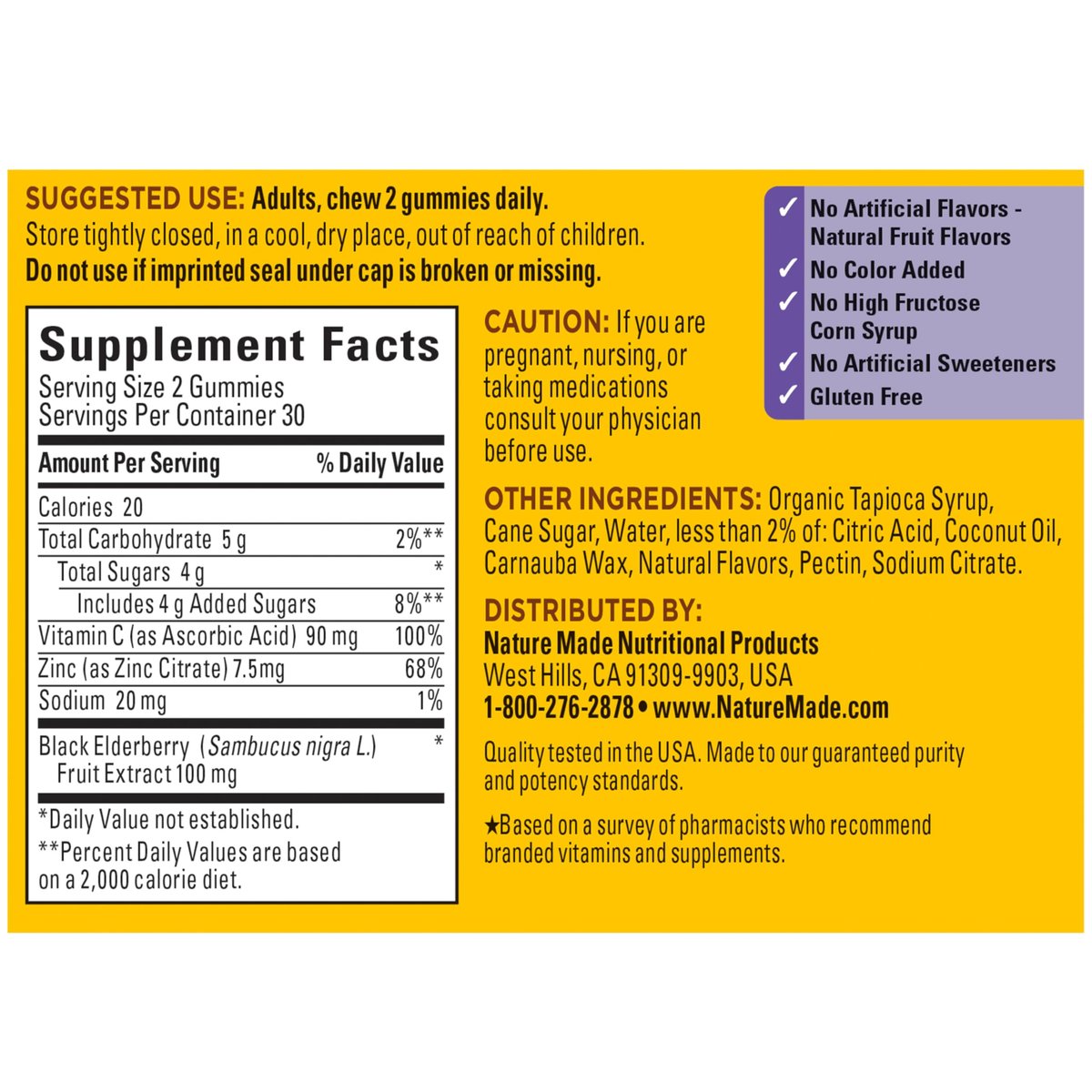 Nature Made Holunderbeeren Gummibärchen mit Vitamin C und Zink – Nahrungsergänzungsmittel für Immununterstützung, 60 Gummibärchen, 30-Tage-Versorgung