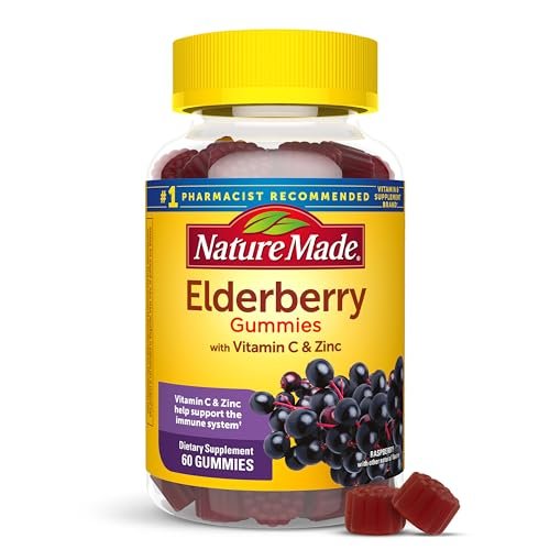 Nature Made Holunderbeeren Gummibärchen mit Vitamin C und Zink – Nahrungsergänzungsmittel für Immununterstützung, 60 Gummibärchen, 30-Tage-Versorgung