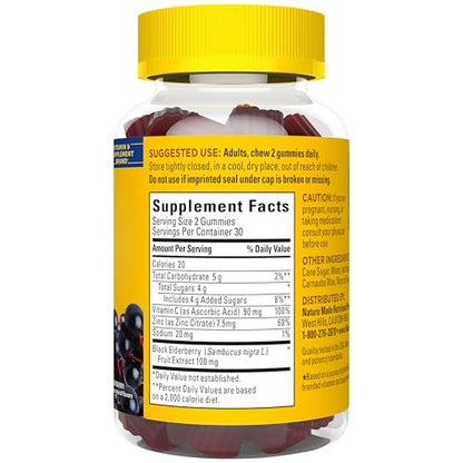 Nature Made Holunderbeeren Gummibärchen mit Vitamin C und Zink – Nahrungsergänzungsmittel für Immununterstützung, 60 Gummibärchen, 30-Tage-Versorgung