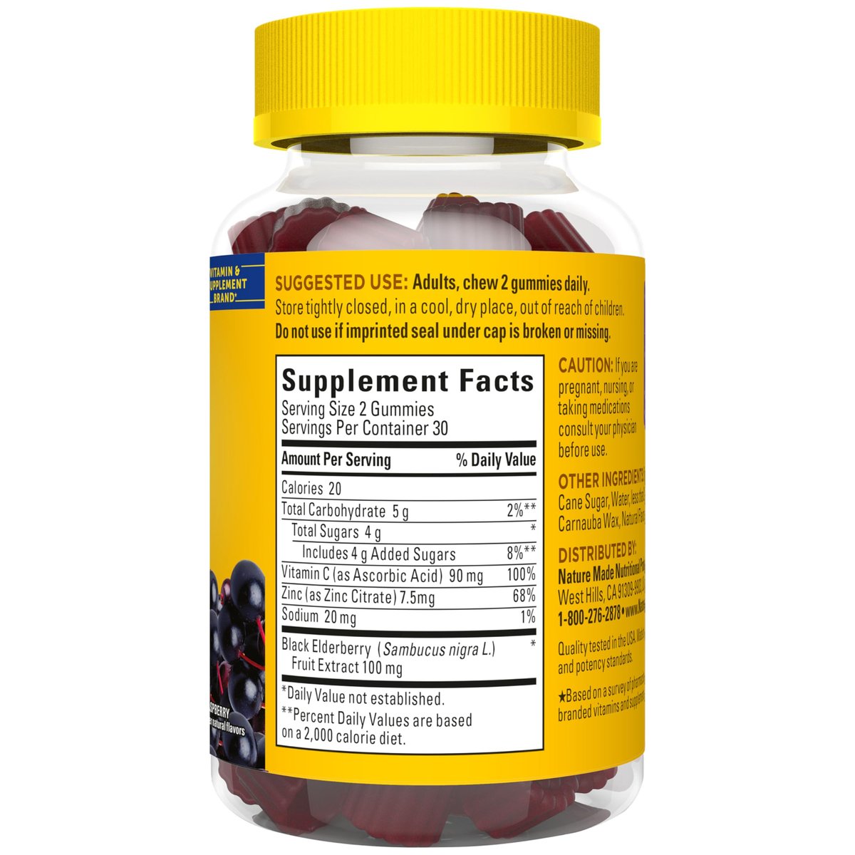 Nature Made Holunderbeeren Gummibärchen mit Vitamin C und Zink – Nahrungsergänzungsmittel für Immununterstützung, 60 Gummibärchen, 30-Tage-Versorgung