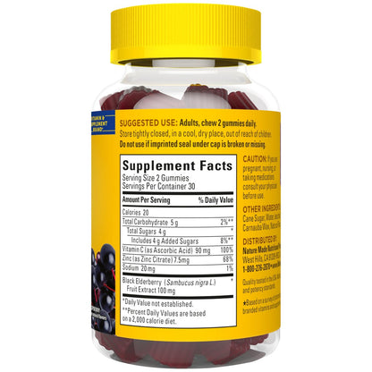 Nature Made Holunderbeeren Gummibärchen mit Vitamin C und Zink – Nahrungsergänzungsmittel für Immununterstützung, 60 Gummibärchen, 30-Tage-Versorgung