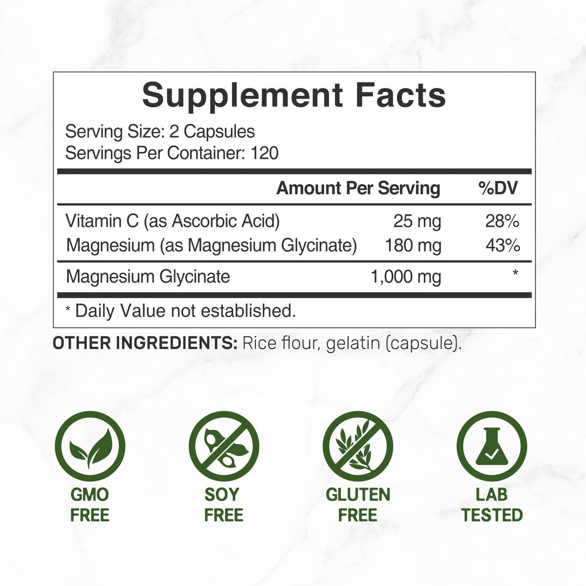 Magnesium Glycinat 500 mg pro Kapsel (1000 mg pro Portion) plus Vitamin C, 240 Kapseln – 100% cheliert für leichte Aufnahme – Essenzielles Mineralstoffpräparat