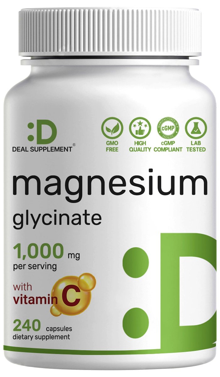Magnesium Glycinat 500 mg pro Kapsel (1000 mg pro Portion) plus Vitamin C, 240 Kapseln – 100% cheliert für leichte Aufnahme – Essenzielles Mineralstoffpräparat