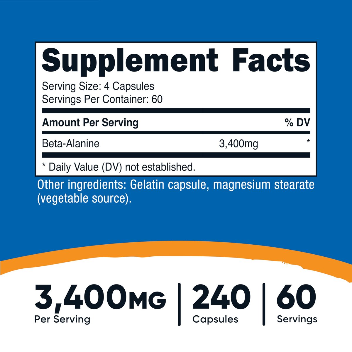 Nutricost Beta-Alanin Kapseln 3400mg, 240 Kapseln (60 Portionen) - Starkes Beta-Alanin, Glutenfrei & Non-GMO, 850mg pro Kapsel