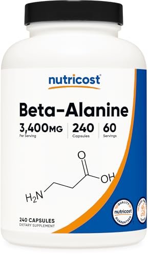 Nutricost Beta-Alanin Kapseln 3400mg, 240 Kapseln (60 Portionen) - Starkes Beta-Alanin, Glutenfrei & Non-GMO, 850mg pro Kapsel