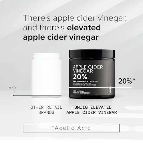 Toniiq Apfelessig Kapseln – Ultrahohe Potenz 2.010 mg mit 20% Essigsäure & Cayennepfeffer – Mit der Mutter – Laborgeprüft – 120 Kapseln
