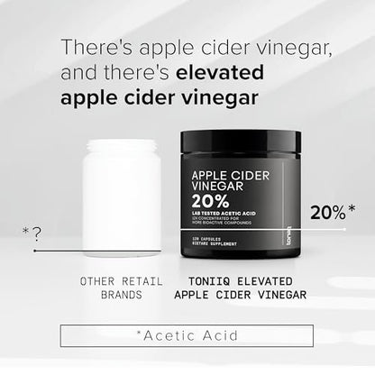 Toniiq Apfelessig Kapseln – Ultrahohe Potenz 2.010 mg mit 20% Essigsäure & Cayennepfeffer – Mit der Mutter – Laborgeprüft – 120 Kapseln