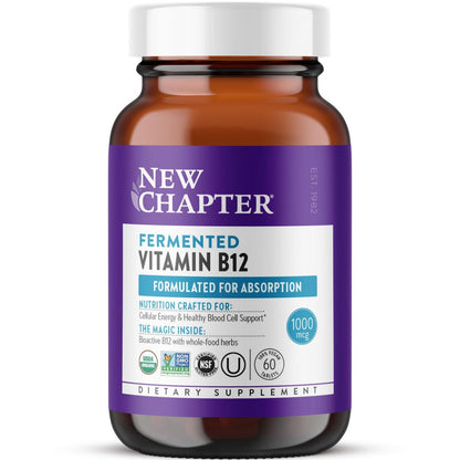 New Chapter Fermentiertes Vitamin B12 1.000 mcg, USDA Organic, Täglich für Zellenergie + Gesunde Blutzellen, Zertifiziert Vegan, Glutenfrei - 60 Kapseln