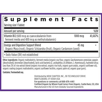 New Chapter Fermentiertes Vitamin B12 1.000 mcg, USDA Organic, Täglich für Zellenergie + Gesunde Blutzellen, Zertifiziert Vegan, Glutenfrei - 60 Kapseln