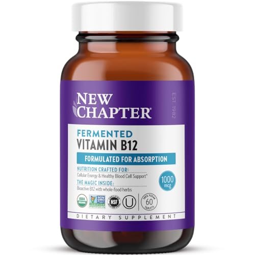 New Chapter Fermentiertes Vitamin B12 1.000 mcg, USDA Organic, Täglich für Zellenergie + Gesunde Blutzellen, Zertifiziert Vegan, Glutenfrei - 60 Kapseln