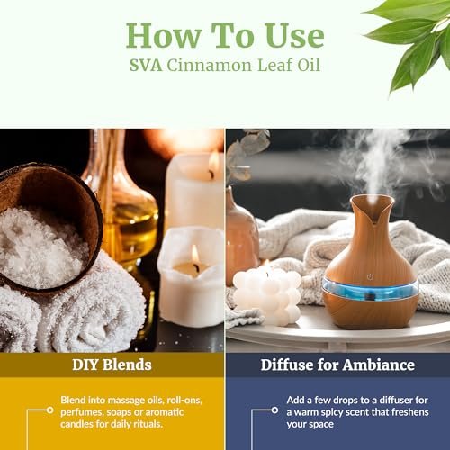 SVA Cinnamon Leaf Bio-Öl – 118 ml – 100% reines natürliches Zimtöl für Diffuser, Haarpflege, Gesicht, Hautpflege, Aromatherapie, Kopfhaut- und Körpermassage, Seifen- und Kerzenherstellung – mit Pipette