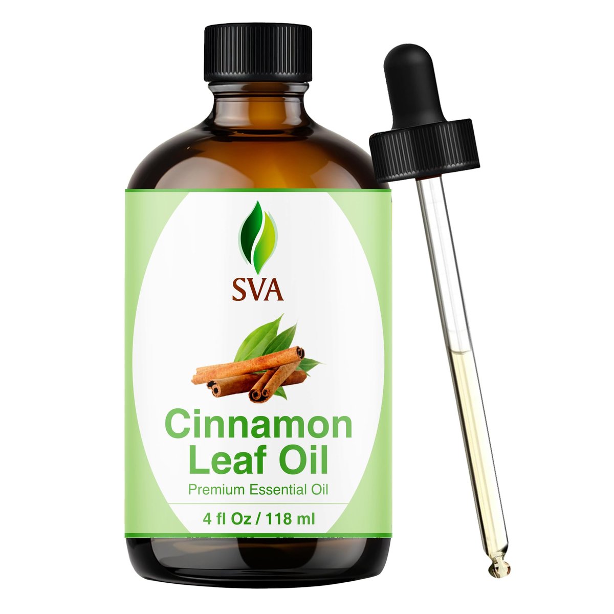 SVA Cinnamon Leaf Bio-Öl – 118 ml – 100% reines natürliches Zimtöl für Diffuser, Haarpflege, Gesicht, Hautpflege, Aromatherapie, Kopfhaut- und Körpermassage, Seifen- und Kerzenherstellung – mit Pipette