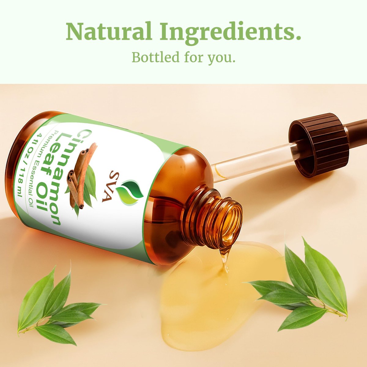 SVA Cinnamon Leaf Bio-Öl – 118 ml – 100% reines natürliches Zimtöl für Diffuser, Haarpflege, Gesicht, Hautpflege, Aromatherapie, Kopfhaut- und Körpermassage, Seifen- und Kerzenherstellung – mit Pipette