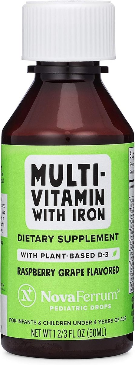 NovaFerrum Delish | Veganes Multivitamin mit Eisen für Babys, Kleinkinder & Kinder | Immununterstützung | Bio-pflanzliches D-3 | Glutenfrei | Vegan zertifiziert | Zuckerfrei | 1,69 Fl Oz (50 ml)