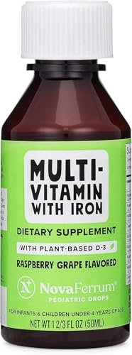 NovaFerrum Delish | Veganes Multivitamin mit Eisen für Babys, Kleinkinder & Kinder | Immununterstützung | Bio-pflanzliches D-3 | Glutenfrei | Vegan zertifiziert | Zuckerfrei | 1,69 Fl Oz (50 ml)