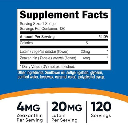 Nutricost Zeaxanthin mit Lutein 20 mg, 120 Softgels - Hochdosiert, Nicht-GVO, Glutenfrei