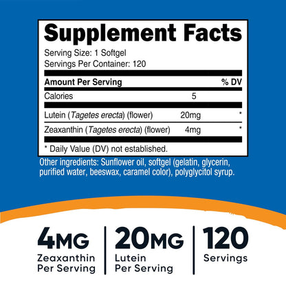Nutricost Zeaxanthin mit Lutein 20 mg, 120 Softgels - Hochdosiert, Nicht-GVO, Glutenfrei