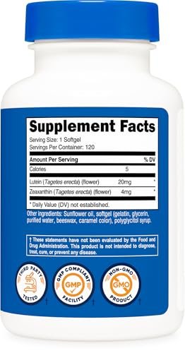Nutricost Zeaxanthin mit Lutein 20 mg, 120 Softgels - Hochdosiert, Nicht-GVO, Glutenfrei